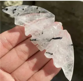 Tourmaline Quartz gemstone carved Bats