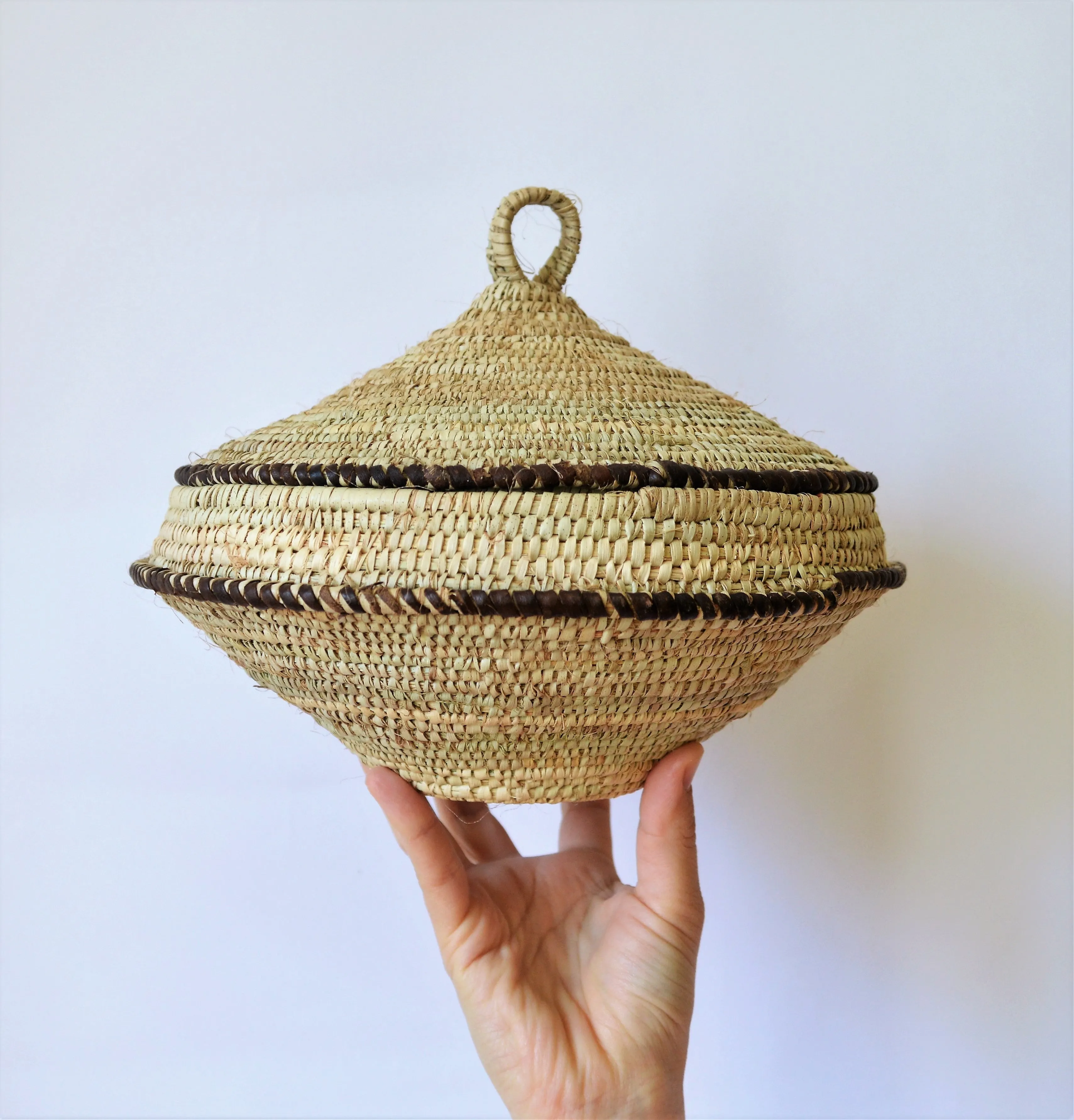 Traditional rustic woven basket with lid, Made in Egypt