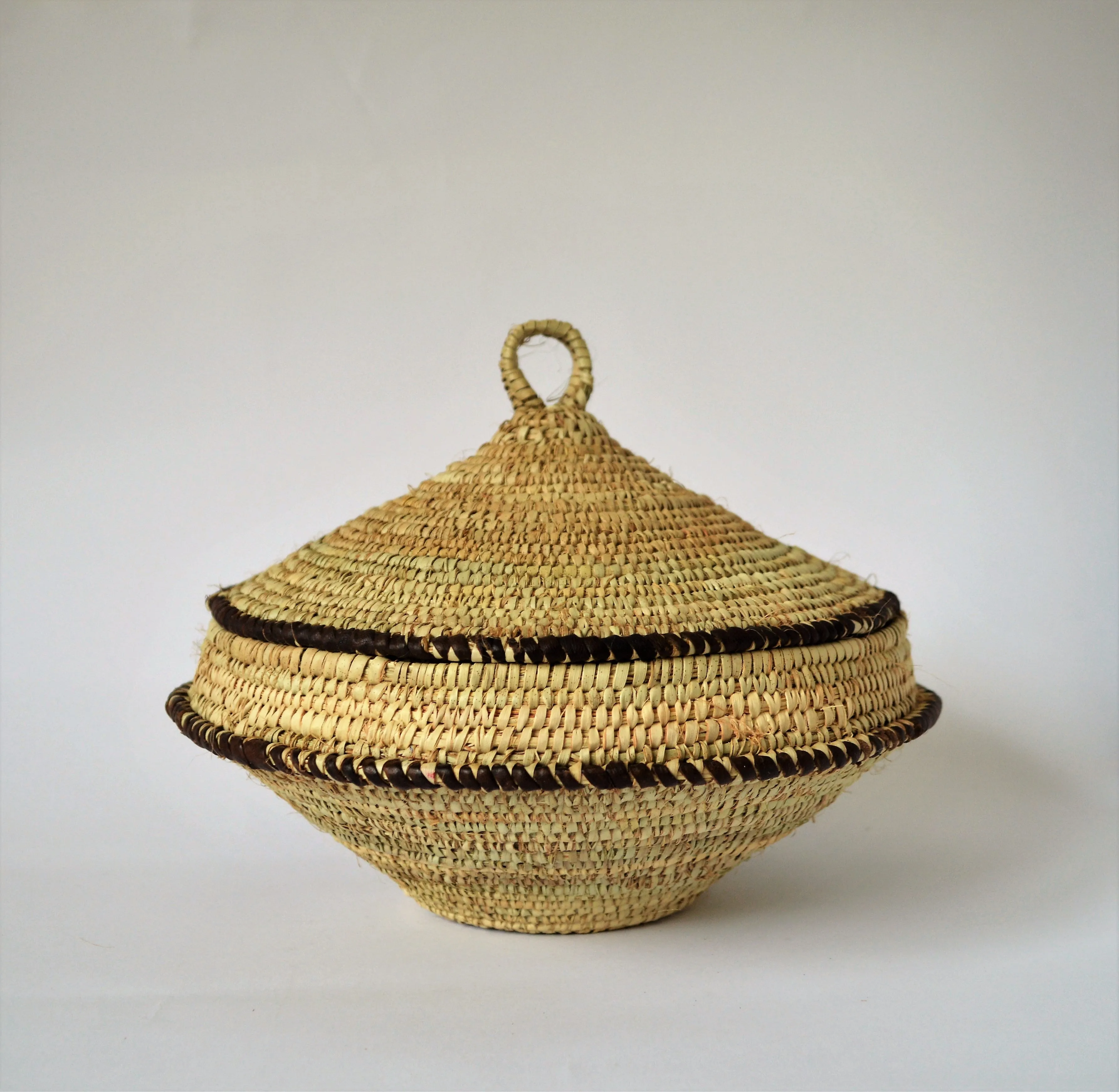 Traditional rustic woven basket with lid, Made in Egypt