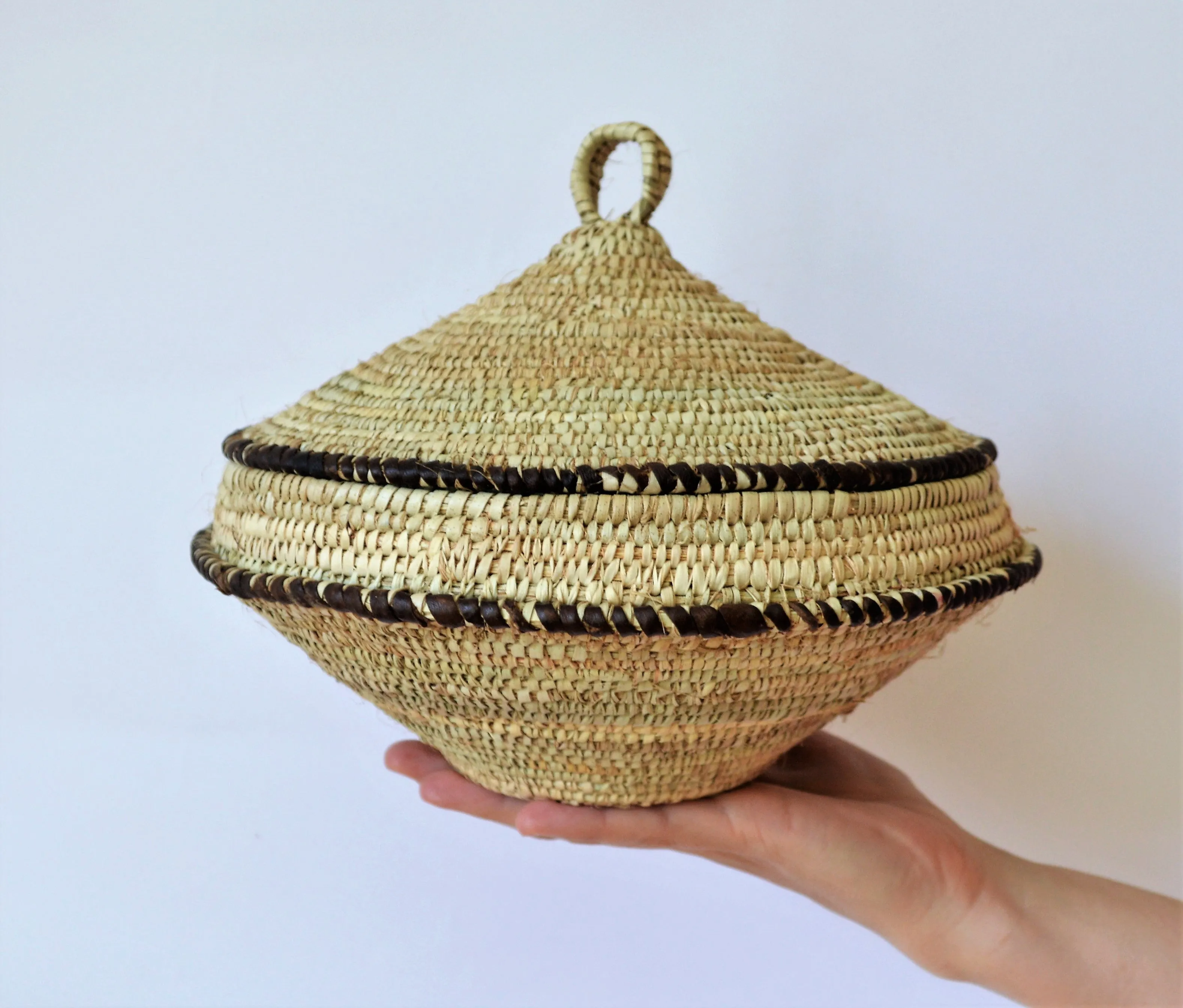 Traditional rustic woven basket with lid, Made in Egypt