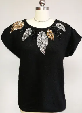 *VINTAGE '80s GLAMOROUS GLADYS BAGLEY WOMANS SILK ANGORA LAMBSWOOL SEQUIN BEADED SWEATER - VERY LARGE SIZE