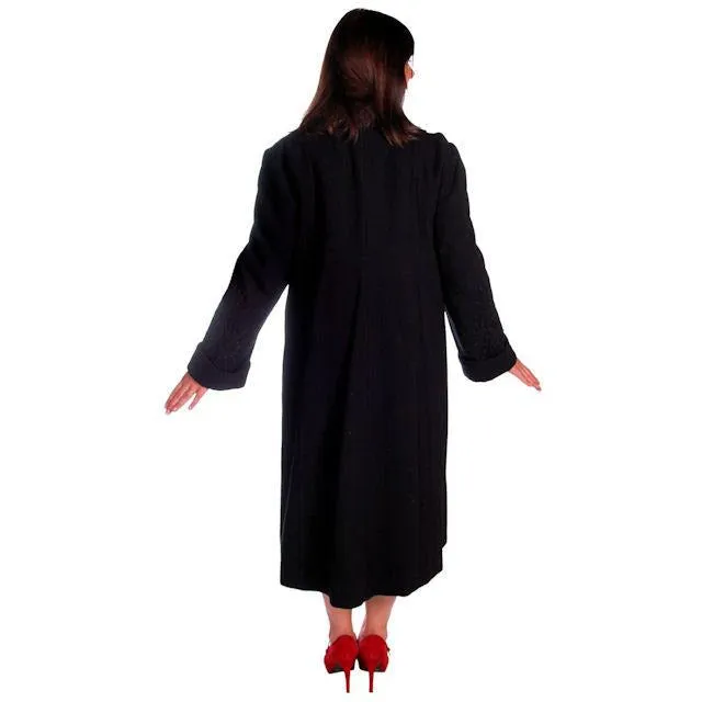 Vintage Black Wool Swing Coat Fab Sleeve Beading Details 1940s M-XL