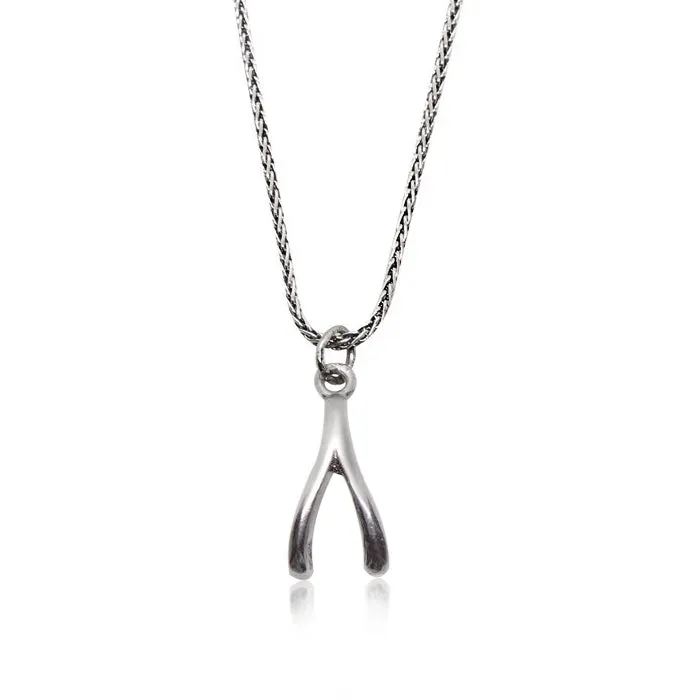 Wishbone Men's Necklace Sterling Silver Chain with Luck Pendant